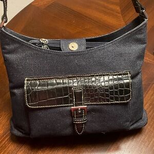 Charter Club Denim and Black Croc-Embossed Shoulder Bag
